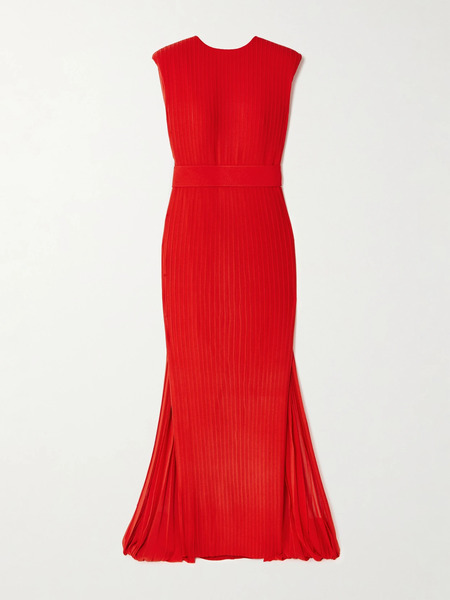  Solace London Solace London - Tavia Cape-effect Pleated Chiffon Gown - Red 