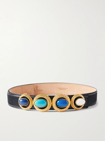  Sonia Petroff Sonia Petroff - Nest Embellished Leather Belt - Black 