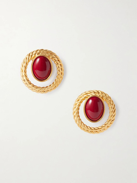  Sonia Petroff Sonia Petroff - Nest Gold-plated Enamel Clip Earrings - Burgundy 