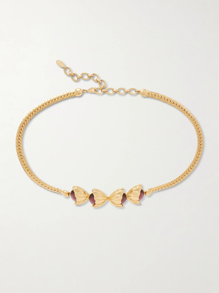  Sonia Petroff Sonia Petroff - Retro Flower Embellished Gold-plated Belt - Pink 