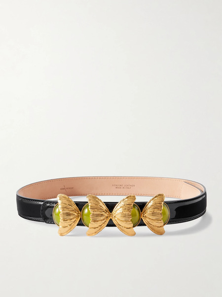  Sonia Petroff Sonia Petroff - Retro Flower Embellished Patent-leather Belt - Black 