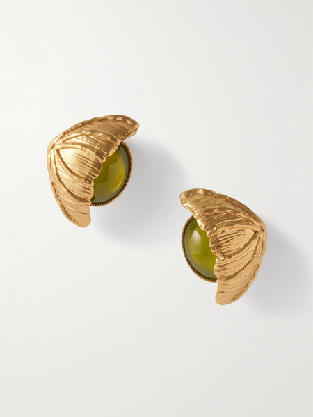  Sonia Petroff Sonia Petroff - Retro Flower Gold-plated Crystal Clip Earrings - Green 