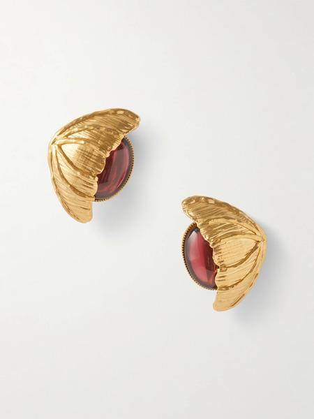  Sonia Petroff Sonia Petroff - Retro Flower Gold-plated Crystal Clip Earrings - Pink 