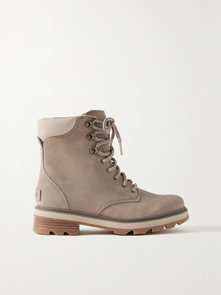  Sorel Sorel - Lennox Lace Leather-trimmed Suede Ankle Boots - Taupe 