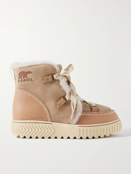  Sorel Sorel - Ona Ave™ Fleece-lined Leather-trimmed Suede Ankle Boots - Beige 
