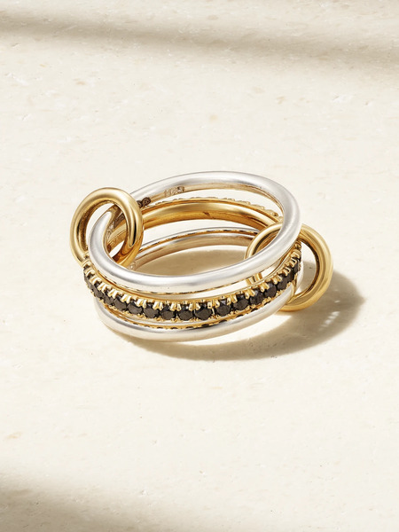  Spinelli Kilcollin Spinelli Kilcollin - Tigris Set Of Three 18-karat Gold, Sterling Silver And Blackened Diamond Rings - 6 