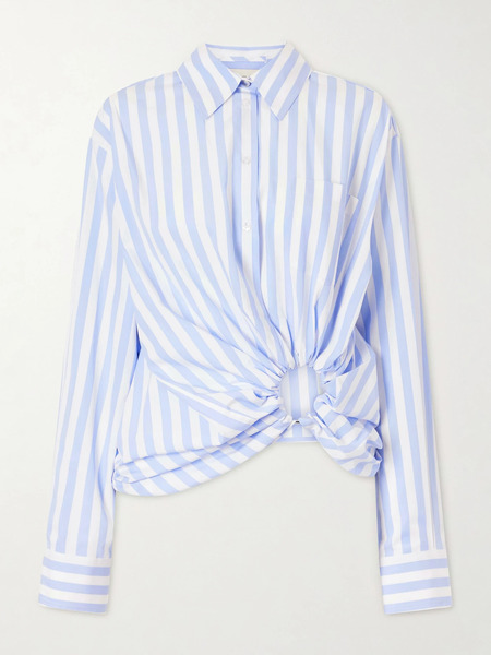  Sportmax Sportmax - Gathered Striped Cotton-poplin Shirt - Light Blue 