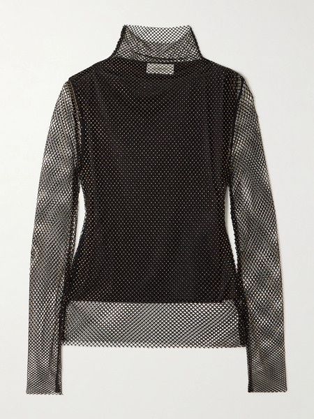  Sportmax Sportmax - Gerrarda Crystal-embellished Mesh Turtleneck Top - Black 