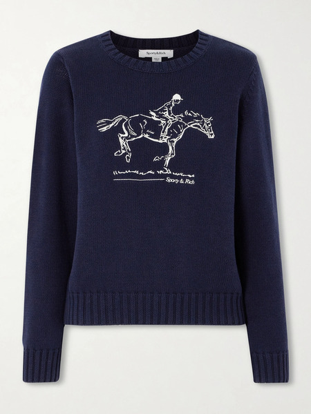  Sporty & Rich Sporty & Rich - Embroidered Cotton Sweater - Navy 