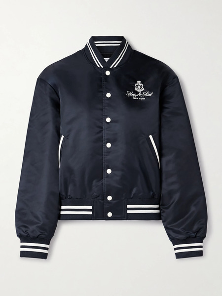  Sporty & Rich Sporty & Rich - Vendome Embroidered Striped Shell Bomber Jacket - Navy 