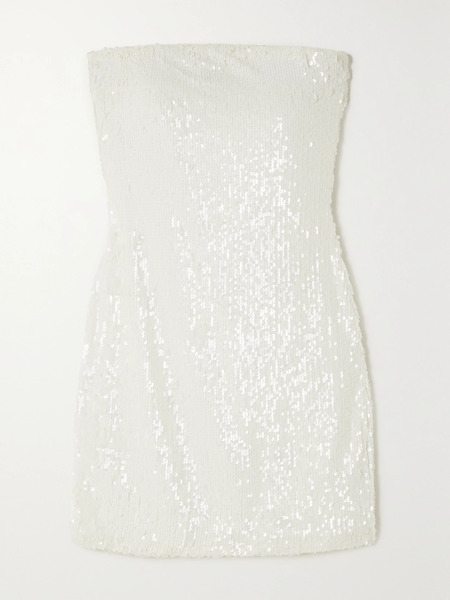  Sprwmn Sprwmn - Strapless Sequined Stretch-tulle Mini Dress - White 