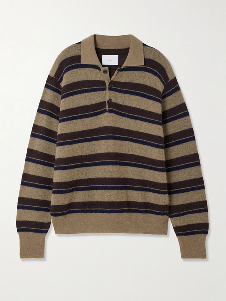  Ssstein Ssstein - Striped Brushed Knitted Polo Sweater - Light Brown 