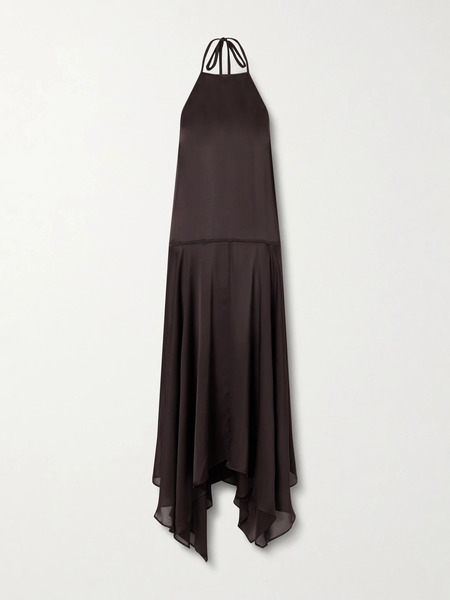  St. Agni St. Agni - Asymmetric Silk-satin Halterneck Maxi Dress - Dark Brown 