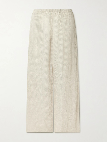  St. Agni St. Agni - Crinkled Pinstriped Woven Wide-leg Pants - Off-white 
