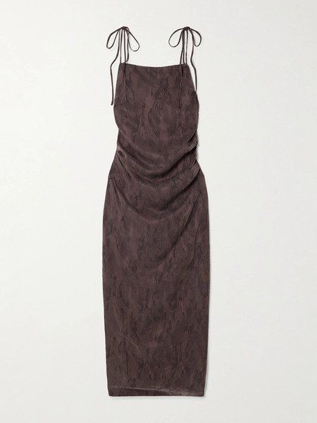  St. Agni St. Agni - Gathered Washed Satin-jacquard Maxi Dress - Brown 