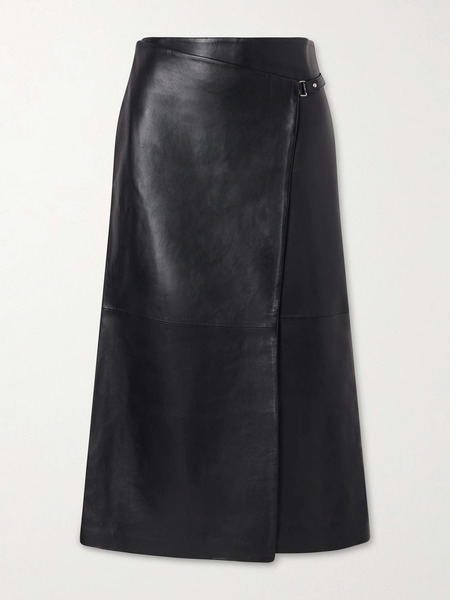  St. Agni St. Agni - Leather Midi Wrap Skirt - Black 
