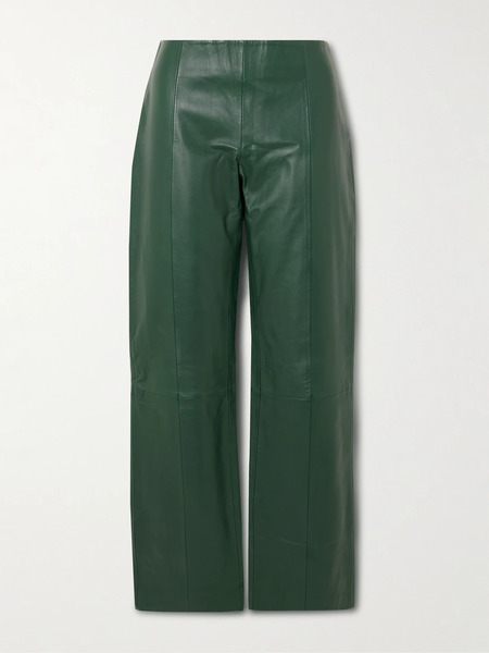  St. Agni St. Agni - Leather Straight-leg Pants - Dark Green 