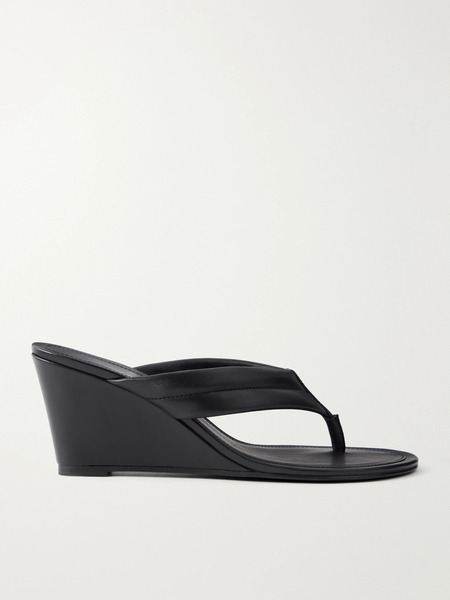  St. Agni St. Agni - Leather Wedge Thong Sandals - Black 