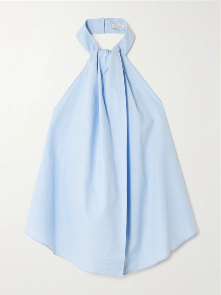  St. Agni St. Agni - Open-back Gathered Organic Cotton-poplin Halterneck Top - Light Blue 