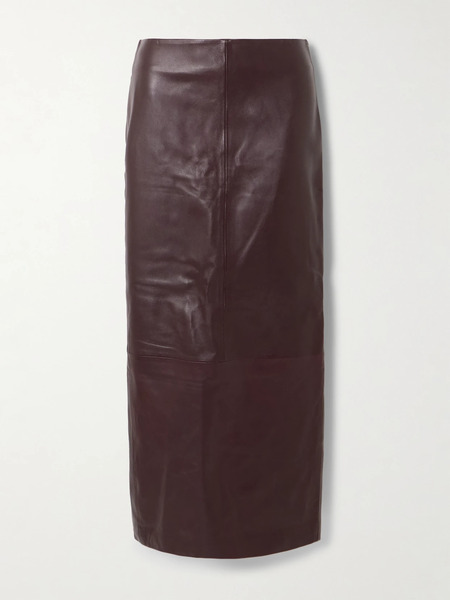  St. Agni St. Agni - Paneled Leather Maxi Skirt - Burgundy 