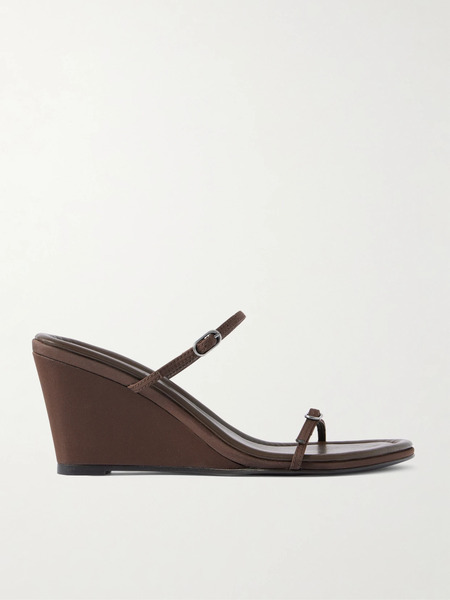  St. Agni St. Agni - Petit Belt Recycled-satin Wedge Sandals - Brown 