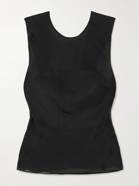  St. Agni St. Agni - Ruched Pinstriped Silk-voile Top - Black 