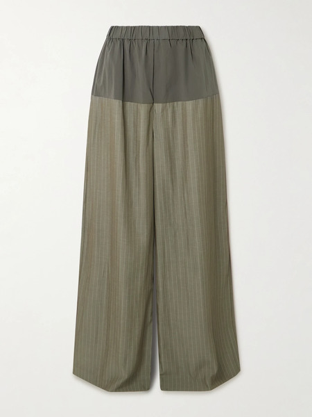  St. Agni St. Agni - Splice Pinstriped Twill And Cotton-blend Poplin Wide-leg Pants - Gray Green 