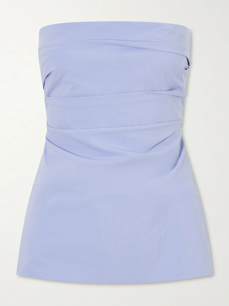  St. Agni St. Agni - Strapless Cotton-blend Poplin Top - Light Blue 