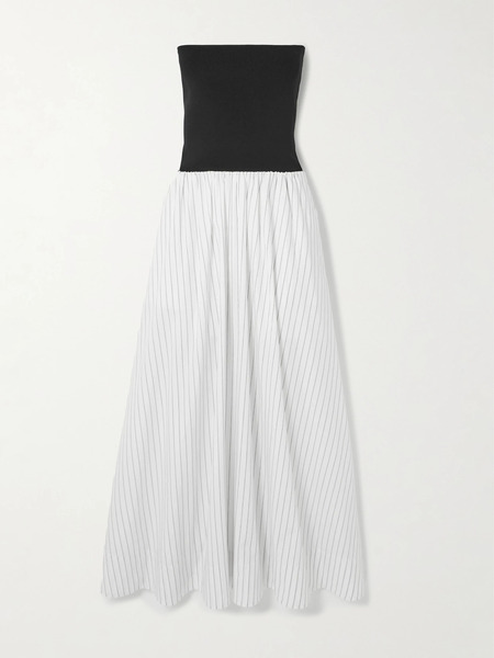  St. Agni St. Agni - Strapless Jersey And Pinstriped Organic Cotton Maxi Dress - Off-white 