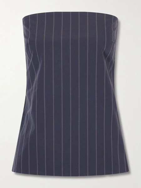  St. Agni St. Agni - Strapless Open-back Striped Cotton-blend Top - Navy 