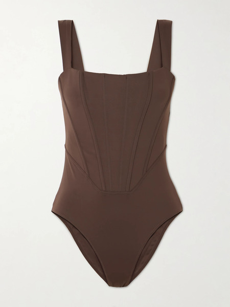  Staud Staud - Adelaide Paneled Recycled Swimsuit - Dark Brown 