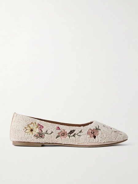  Staud Staud - Alba Beaded Embroidered Satin Ballet Flats - Off-white 