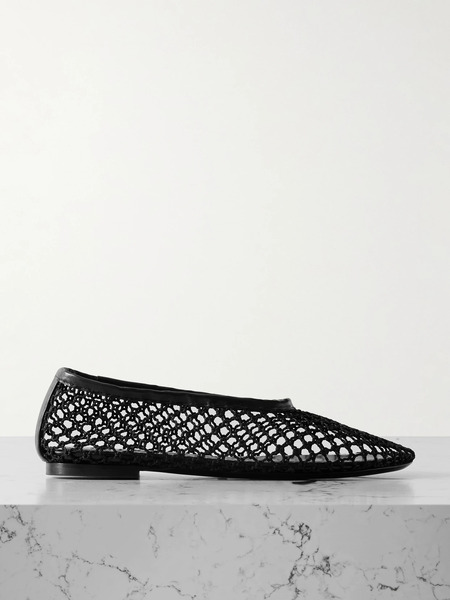  Staud Staud - Alba Leather-trimmed Crochet Ballet Flats - Black 