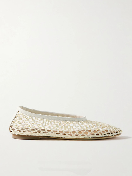  Staud Staud - Alba Leather-trimmed Crocheted Ballet Flats - Off-white 