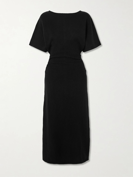  Staud Staud - Amelie Ruched Wool-blend Midi Dress - Black 