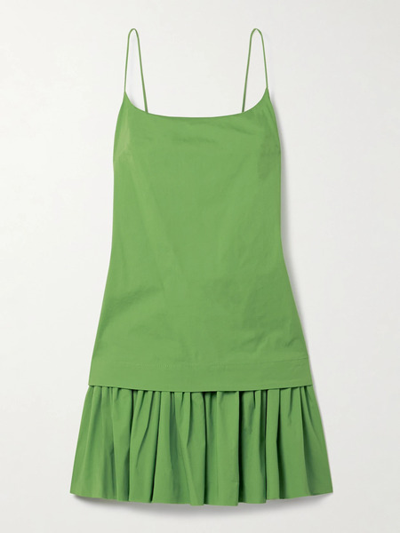  Staud Staud - Ari Gathered Cotton-blend Poplin Mini Dress - Green 
