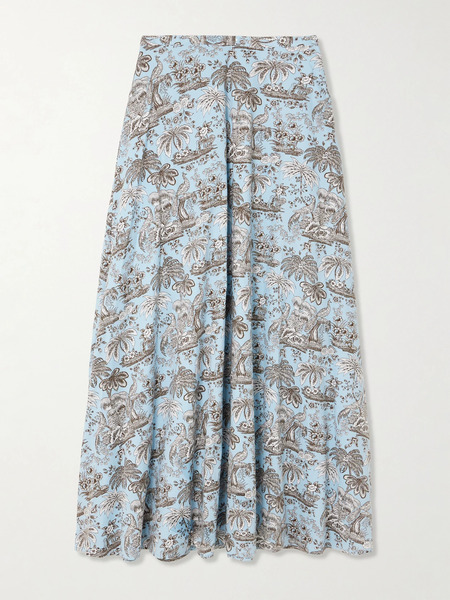  Staud Staud - Axel Printed Cotton-blend Midi Skirt - Blue 