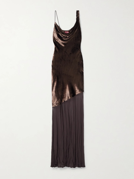  Staud Staud - Beaton Draped Velvet And Chiffon Gown - Chocolate 