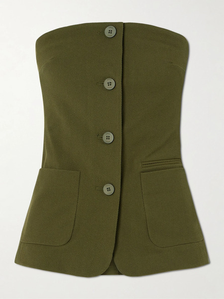  Staud Staud - Brigade Strapless Twill Bustier Top - Green 