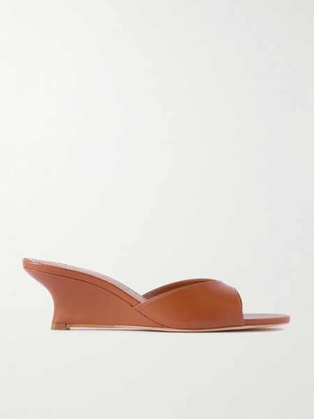  Staud Staud - Brigitte Leather Wedge Mules - Tan 
