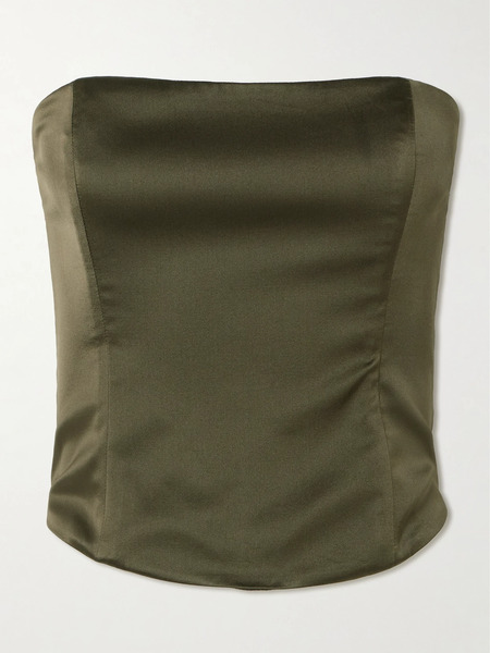  Staud Staud - Brunswick Strapless Silk-blend Satin Top - Army Green 