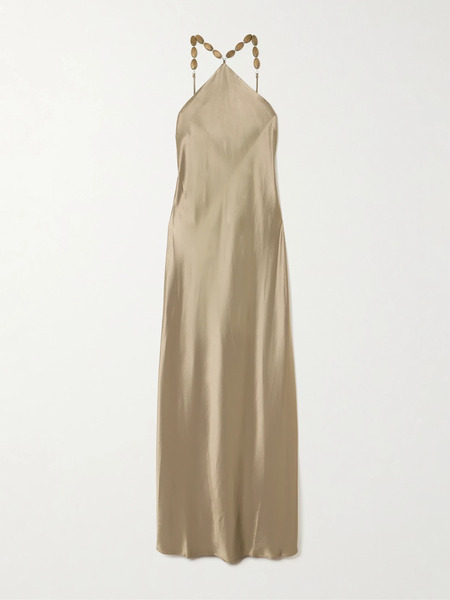  Staud Staud - Cadence Embellished Satin Maxi Dress - Gold 