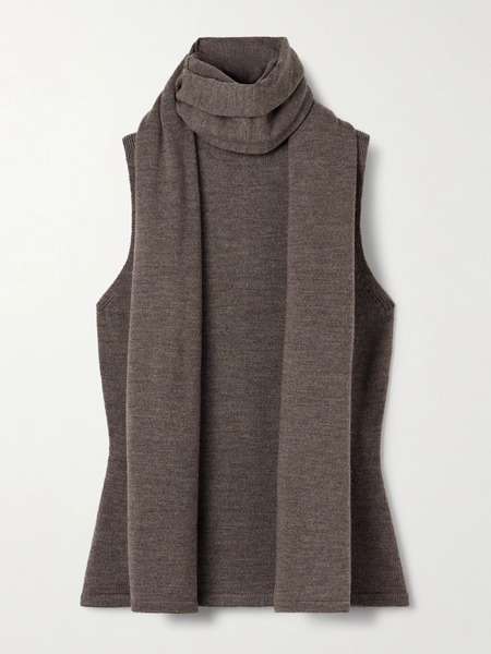  Staud Staud - Canal Scarf-detailed Wool Turtleneck Top - Brown 