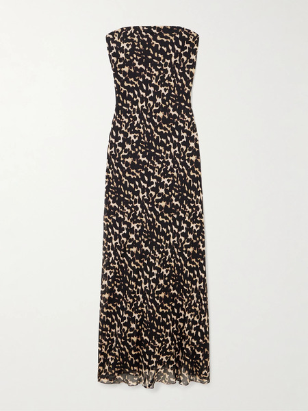  Staud Staud - Cassie Strapless Printed Silk Maxi Dress - Brown 
