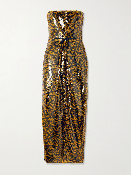  Staud Staud - Cece Strapless Tie-detailed Sequined Tulle Midi Dress - Yellow 