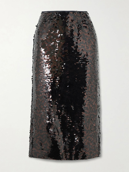  Staud Staud - Ciara Sequined Mesh Midi Skirt - Black 