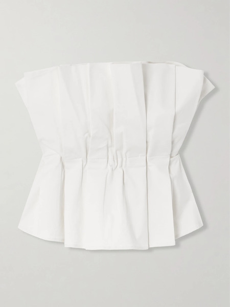  Staud Staud - Dover Strapless Pleated Cotton-blend Twill Top - Ivory 
