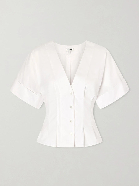 Staud Staud - Elle Pleated Cotton-blend Poplin Blouse - White 