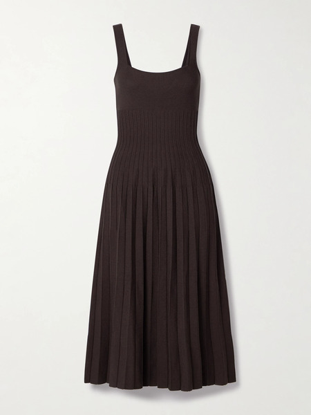  Staud Staud - Ellison Pleated Ribbed-knit Midi Dress - Dark Brown 