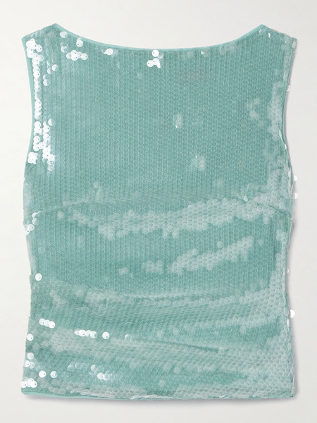  Staud Staud - Eton Cropped Ruched Sequined Tulle Top - Blue 
